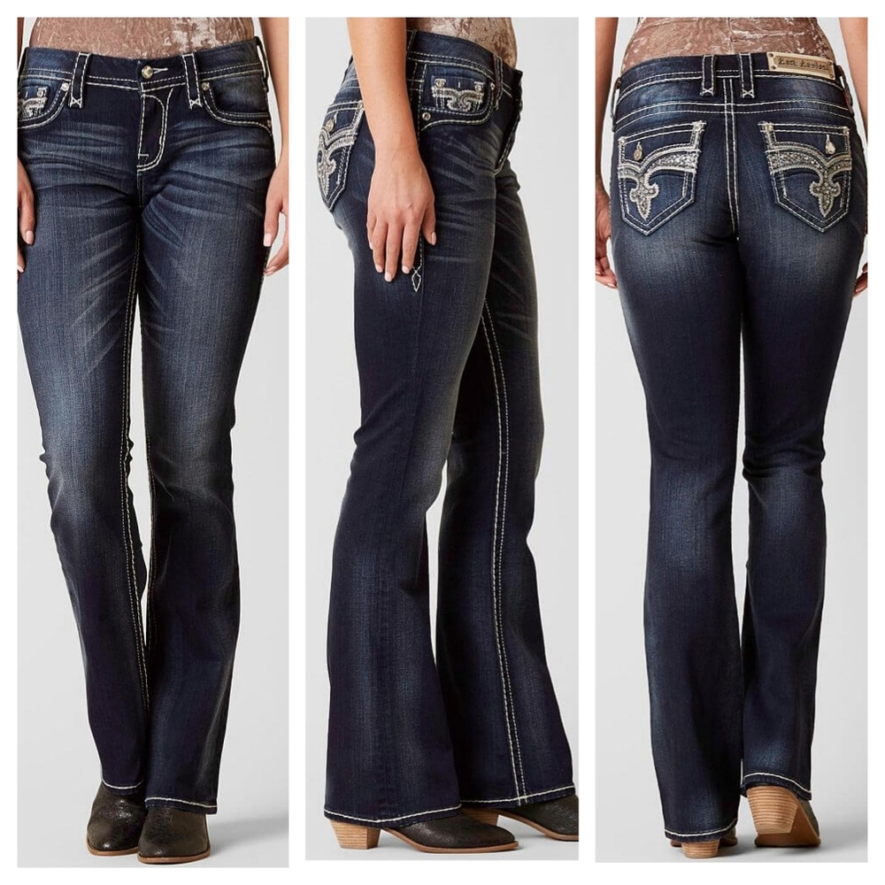 ROCK REVIVAL Leni Easy Boot Stretch Jean Dark Blue Embellished 30 x 32 NWOT